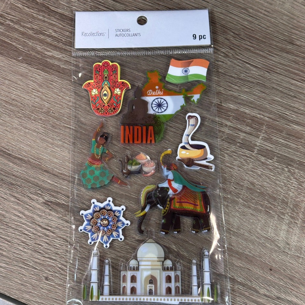 Stickers Recollections India Travel 3D Dimensional 9pc Taj Mahal Elephant Hamsa